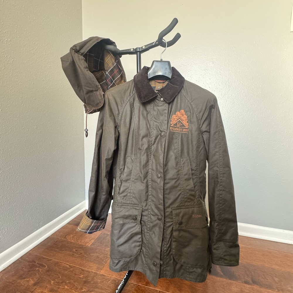 Like-New, Unworn Barbour Women’s Olive Brown Wax Jacket + Detachable Hood